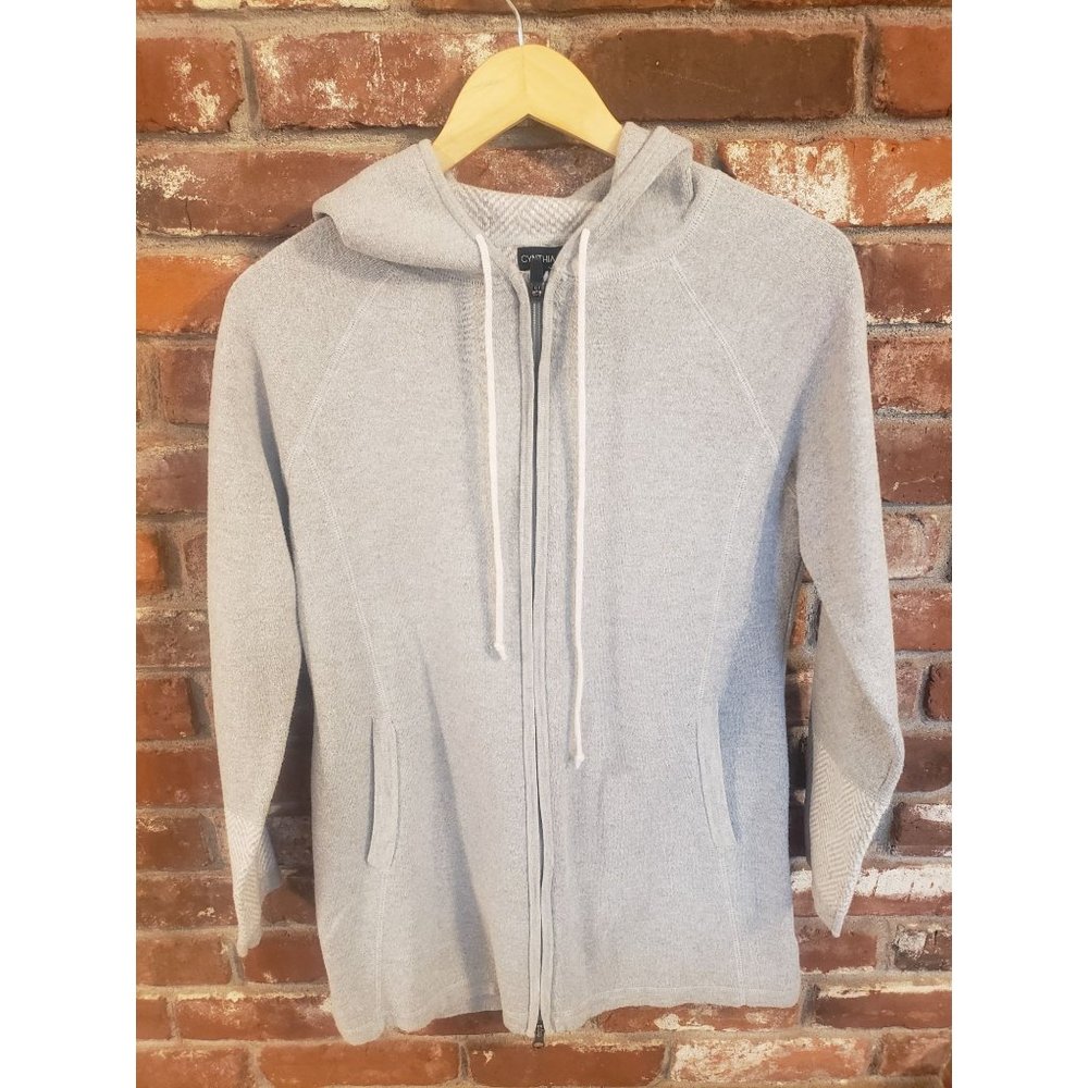 Cynthia Rowley Women's Grey Full Zip Hoodie Back/Cuff Diagonal Line Design Sz M